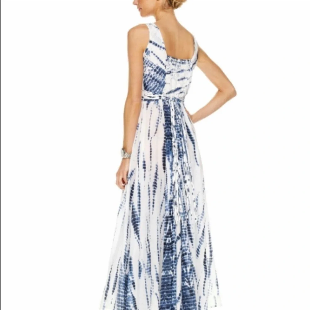 Michael Michael Kors cotton blue and white tie-dye fringe maxi dress size XXS